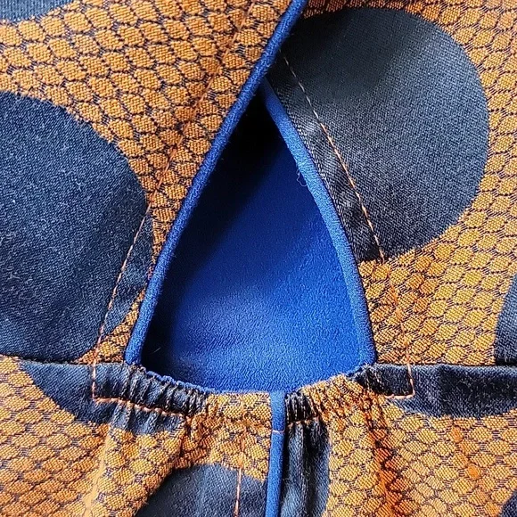 Anthropologie MAEVE ROKIN Orange Blue Dot Dress with Pockets Size 0 - Picture 4 of 8